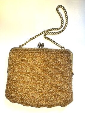Vintage Gold Beaded Wristlet with Chain Strap